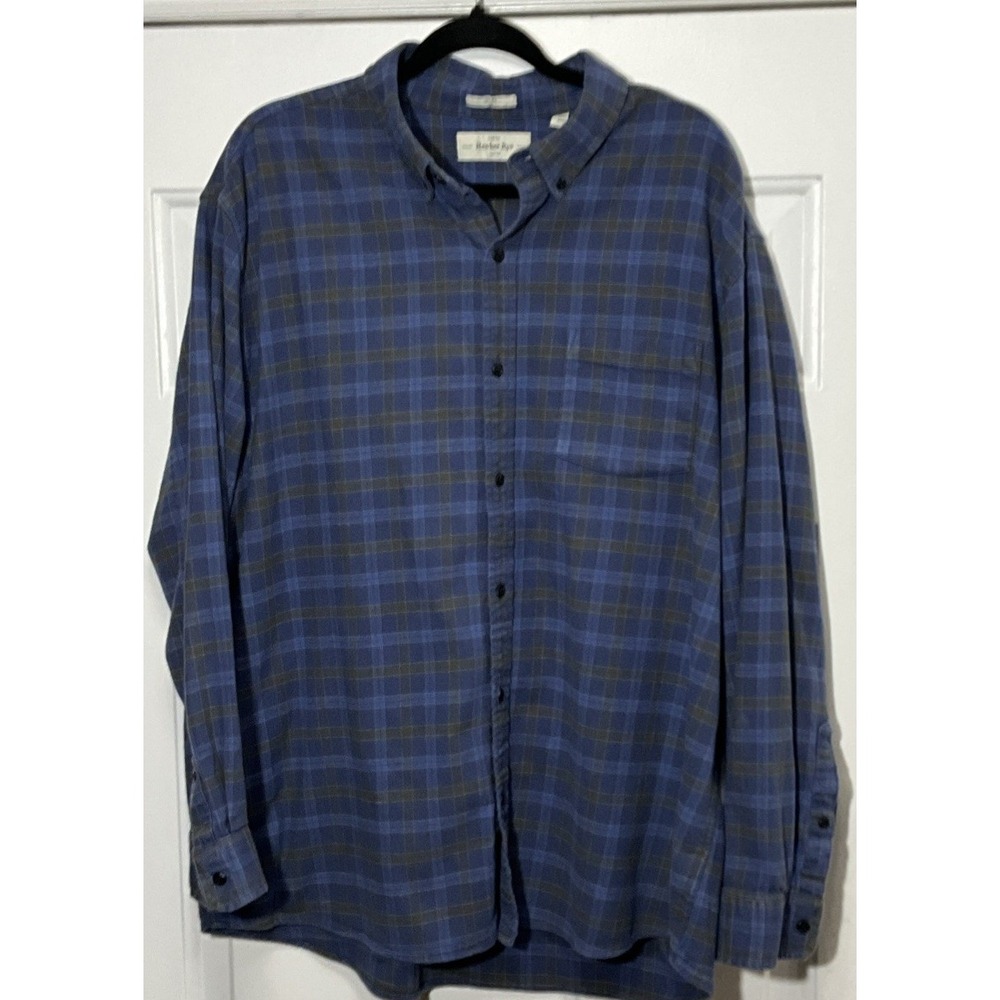 Hawker Rye Stretch Oxford Shirt Indigo Olive Plaid 100% Cotton Slim Fit Mens XXL